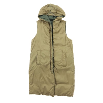 美品 ZARA ザラ フード付 リバーシブル ロング 中綿ベスト M ブラウン カーキ
