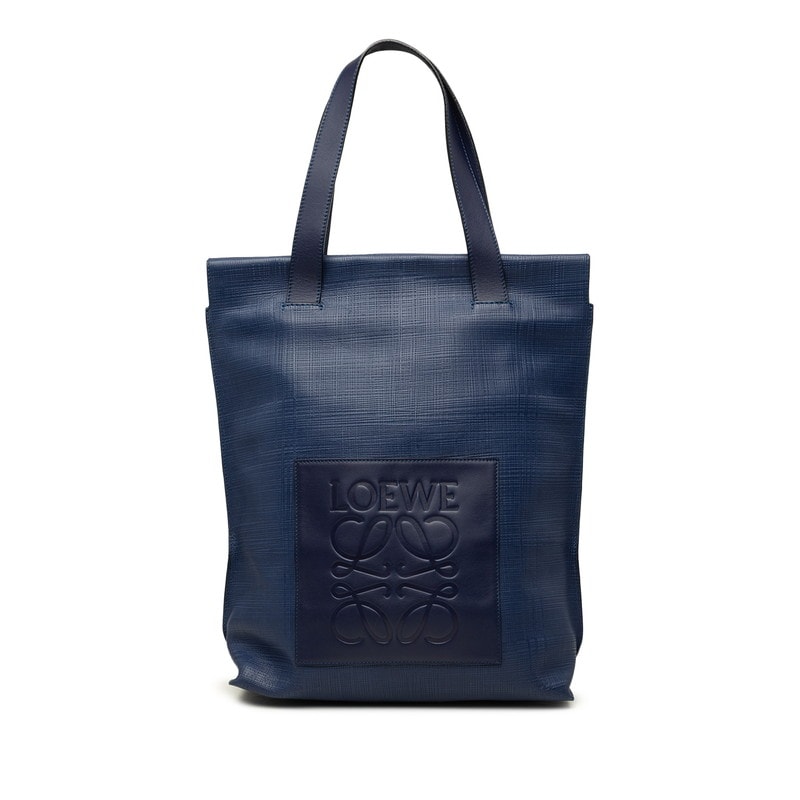 ロエベ アナグラム ショッパー トートバッグ ブルー PVC レザー レディース LOEWE 中古
