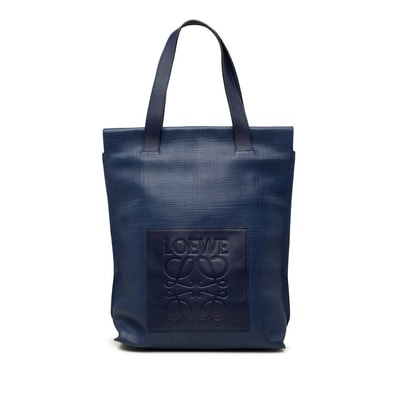 ロエベ アナグラム ショッパー トートバッグ ブルー PVC レザー レディース LOEWE 中古