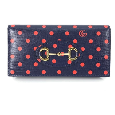 グッチ GUCCI チェーンウォレット 621892 ホースビット 1955 ドット 水玉 ショルダーバッグ 斜め掛け 長財布 レザー ネイビー×レッド 新品同様