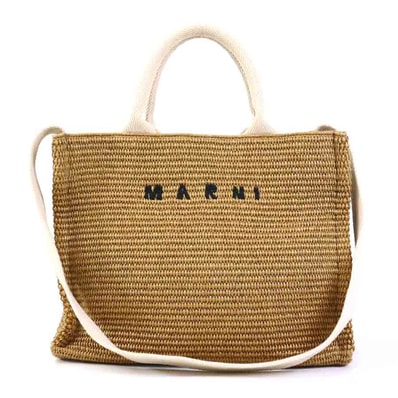 マルニ MARNI ハンドバッグ ショルダーバッグ East West スモールトート ラフィア/キャンバス ナチュラル/アイボリー レディース【中古】 h32438r