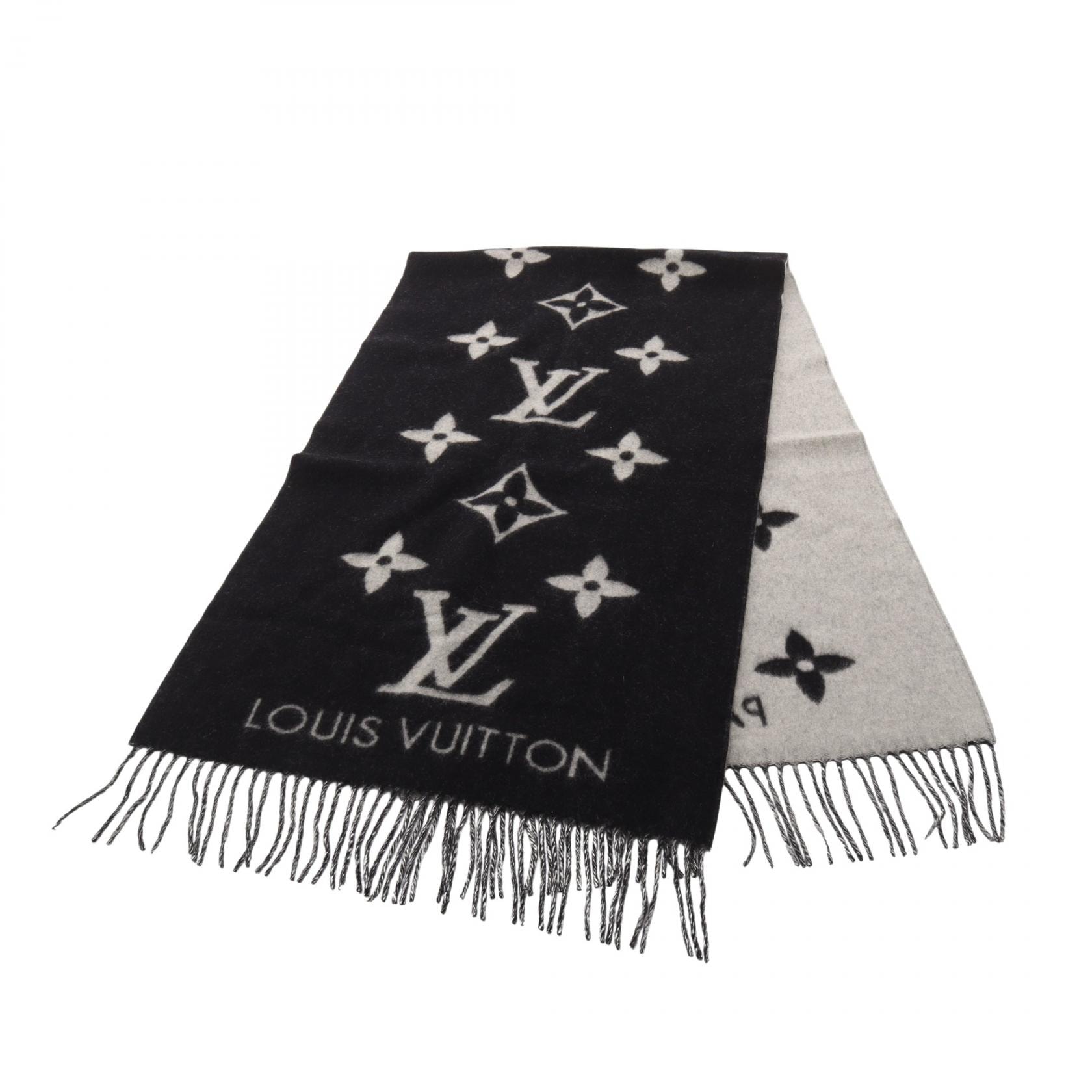 ルイ・ヴィトン LOUIS VUITTON エシャルプ レイキャビック ノワール マフラー 衣料品 カシミヤ グレー レディース ブラック系 / グレー系 M71040 【中古】