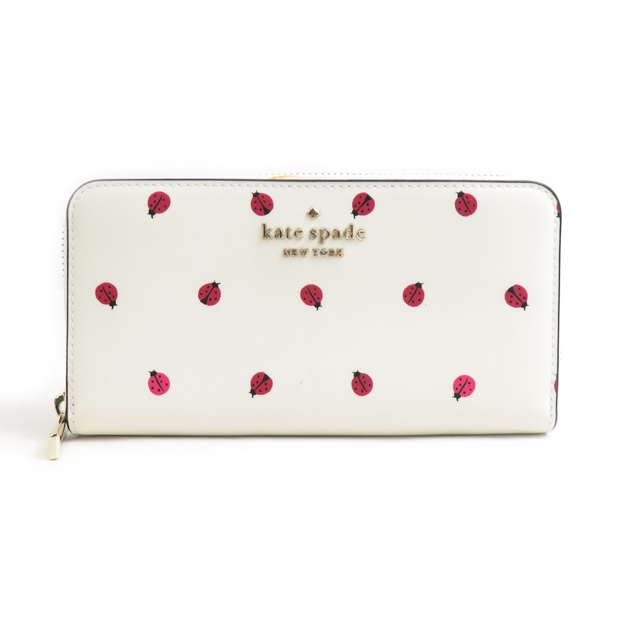 ケイトスペード Kate Spade ラウンドファスナー長財布 PVCコーティングキャンバス ホワイト/レッド レディース【中古】 r11136