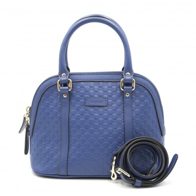 GUCCI(グッチ)マイクログッチシマ 2WAY ハンドバッグ ショルダーバッグ ブルー レザー ゴールド金具 レディース 449654【中古】