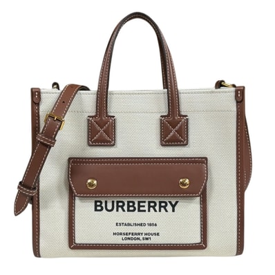 バーバリー ミニ フレヤトート ショルダーバッグ コットン 80441431 ブラウン レディース BURBERRY 中古