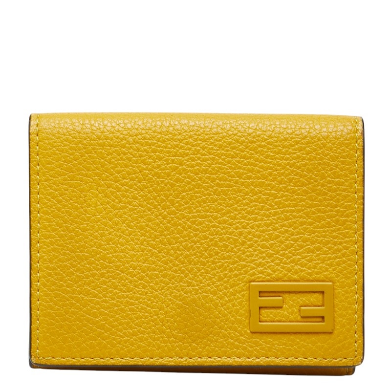 フェンディ コンパクト 三つ折り財布 ウォレット 7M0280 イエロー レザー レディース FENDI 中古