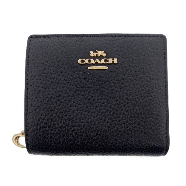 COACH コーチ コンパクトウォレット 二つ折り財布 C2862 レザー ブラック ゴールド金具  レディース【中古】