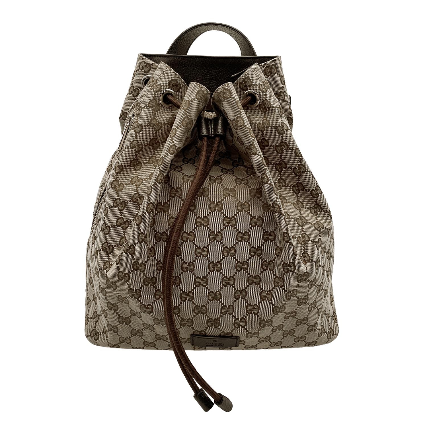 GUCCI グッチ 巾着 リュック・デイパック
 GGキャンバス 449175 GGキャンバス レザー ブラウン ユニセックス
 【中古】