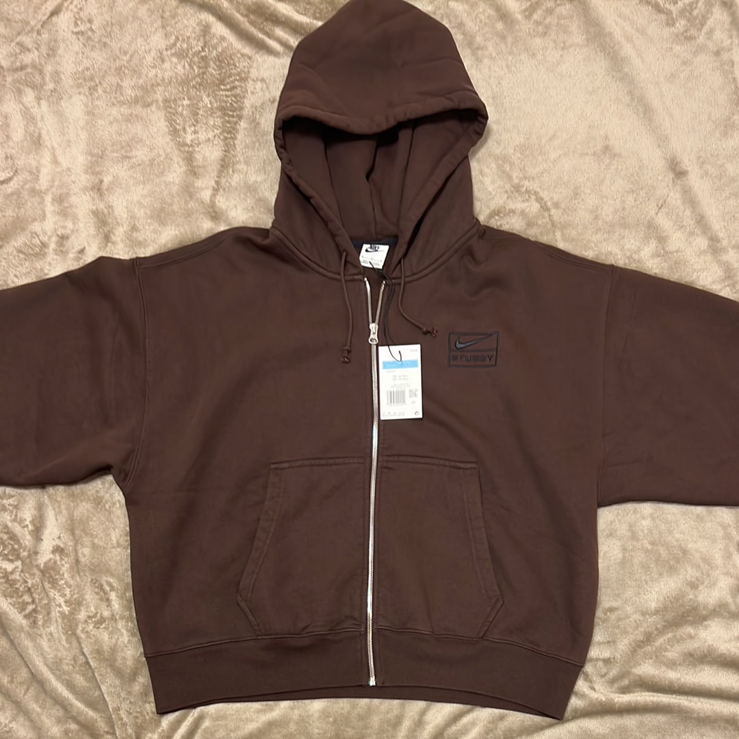 Stussy x Nike Stone Washed Fleece Zip Hoodie "Dark Cinder" (US Size) FJ9175-261