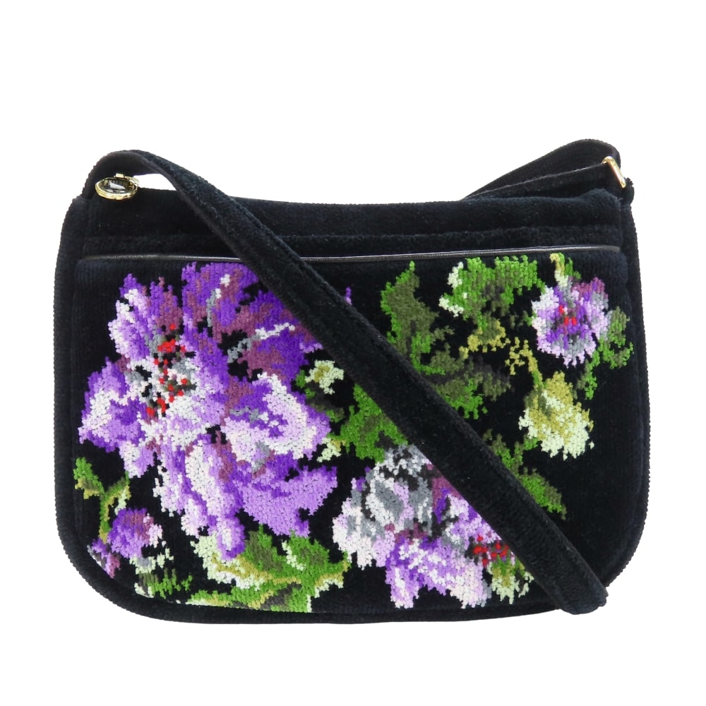 【中古】 フェイラー ショルダーバッグ パイル ブラック パープル 斜め掛け 普段使い レディース 女性 FEILER