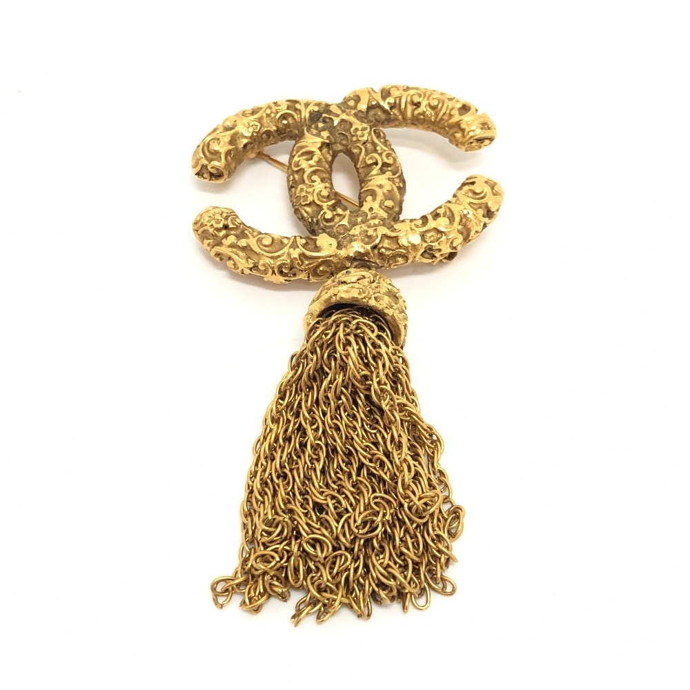 シャネル CHANEL ココマーク フリンジ 溶岩 93A ブローチ 小物 ブランド小物 アクセサリー ブローチ メタル ゴールド