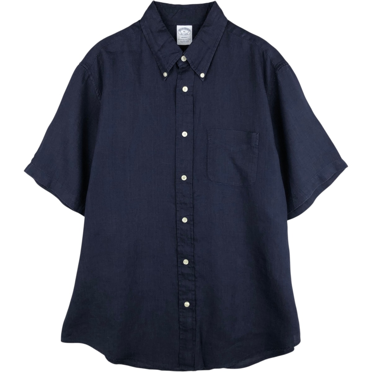 古着 ブルックスブラザーズ Brooks Brothers 無地 半袖 リネン ボタンダウンシャツ 中国製 XL メンズXL相当 半袖 ボタンダウン/eaa614529