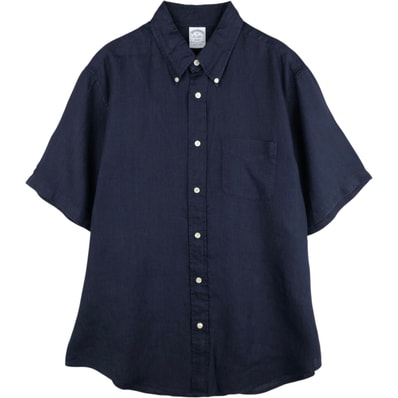 古着 ブルックスブラザーズ Brooks Brothers 無地 半袖 リネン ボタンダウンシャツ 中国製 XL メンズXL相当 半袖 ボタンダウン/eaa614529