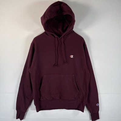 古着 チャンピオン Champion パーカー リバースウィーブ ワンポイントロゴ刺繍 復刻 プルオーバー フーディ マフポケット MEDIUM バーガンディー メンズ