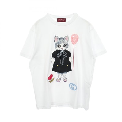 グッチ GUCCI GUCCI × ヒグチユウコ 日本限定 ネコ スパンコール 半袖Tシャツ 衣料品 トップス コットン レディース ホワイト系 / マルチカラー 【中古】