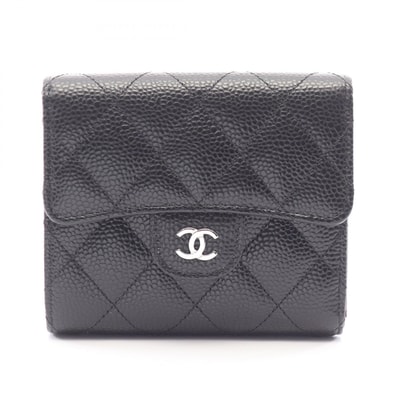 シャネル CHANEL クラシック スモール フラップ ウォレット 三つ折り財布 財布 キャビアスキン(グレインドカーフ) レディース ブラック系 AP0231 【中古】