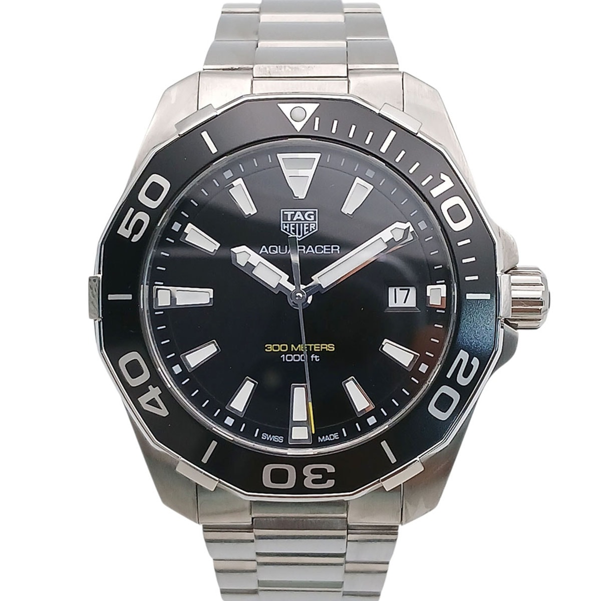 TAG HEUER タグホイヤー Aquaracer 300m アクアレーサー  41mm デイト クォーツ 腕時計 WAY111A.BA0928 ステンレススチール ブラック シルバー  メンズ【中古】