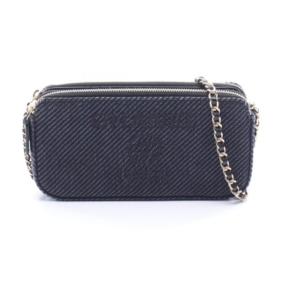 シャネル CHANEL ドーヴィル ショルダーバッグ バッグ ファブリック レザー レディース ネイビー系 【中古】