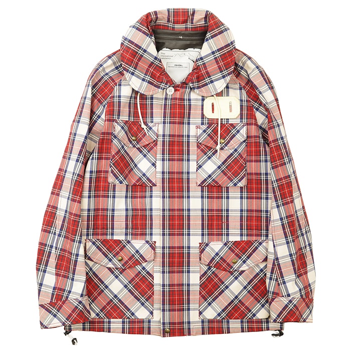 【SALE】VISVIM ビズビム PFDジャケット サイズ S メンズ GORE-TEX タータンチェック レザーパッチ 2WAY フード収納 アウター レッド マルチカラー 赤 総柄 日本製