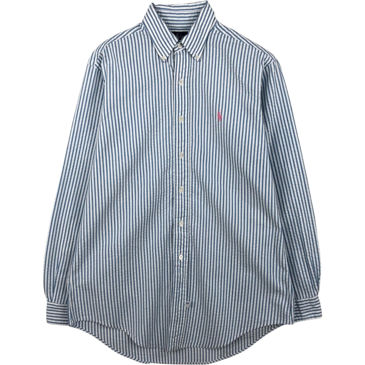 古着 ラルフローレン Ralph Lauren シアサッカー 長袖 ボタンダウンストライプシャツ メンズM相当/eaa621723