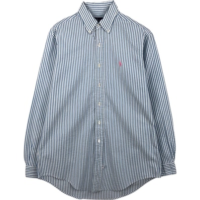 古着 ラルフローレン Ralph Lauren シアサッカー 長袖 ボタンダウンストライプシャツ メンズM相当/eaa621723