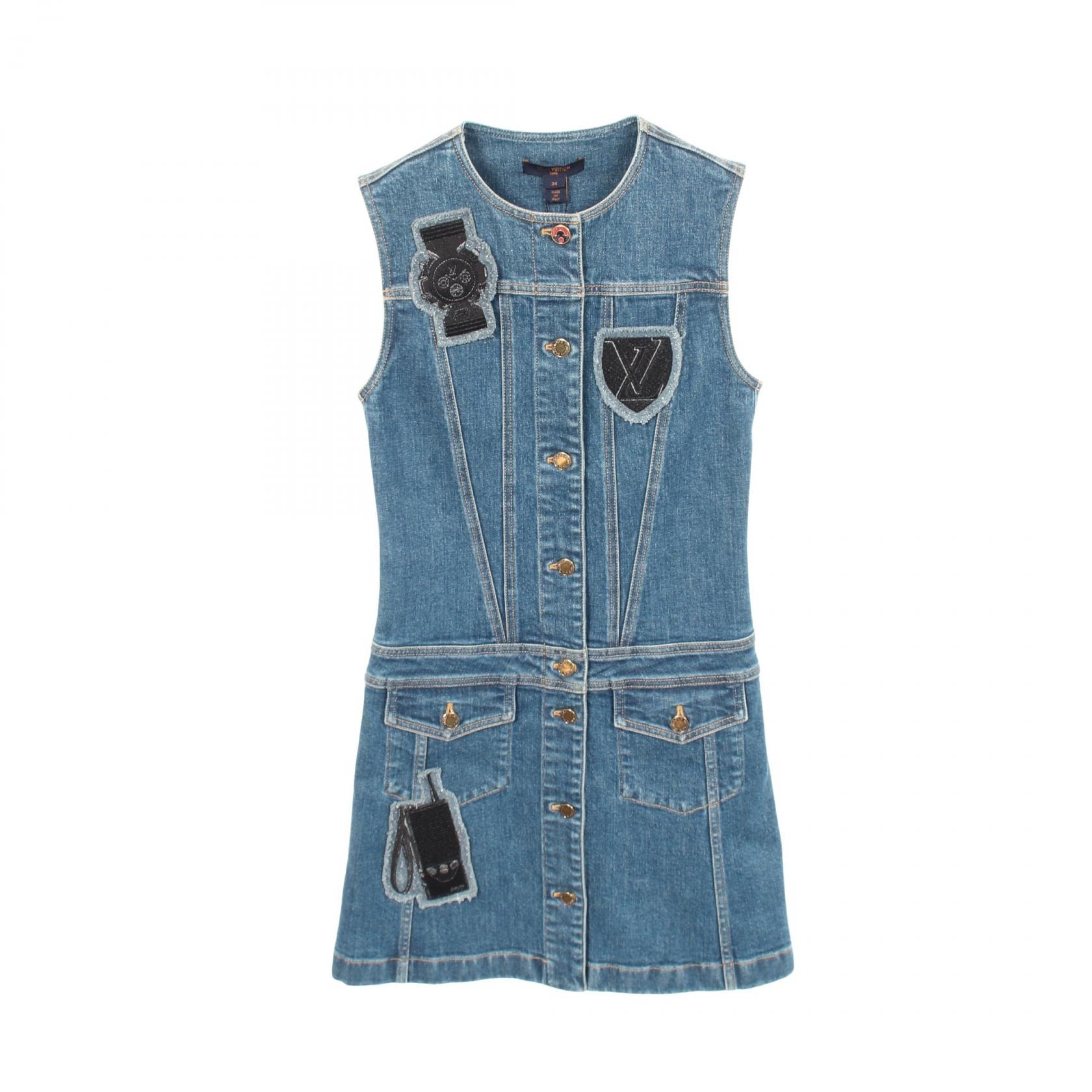 ルイ・ヴィトン LOUIS VUITTON ノースリーブ デニム ワンピース 衣料品 トップス コットン レディース ネイビー系 RW192W DHM FHDB06 【中古】