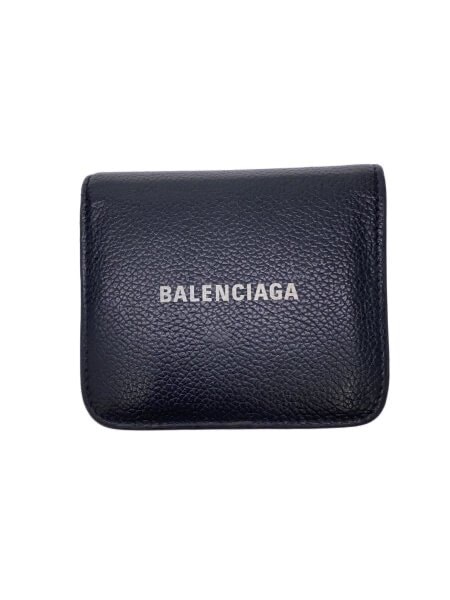 BALENCIAGA Cash Flap Coin and Card Holder Grained Calfskin "Black"