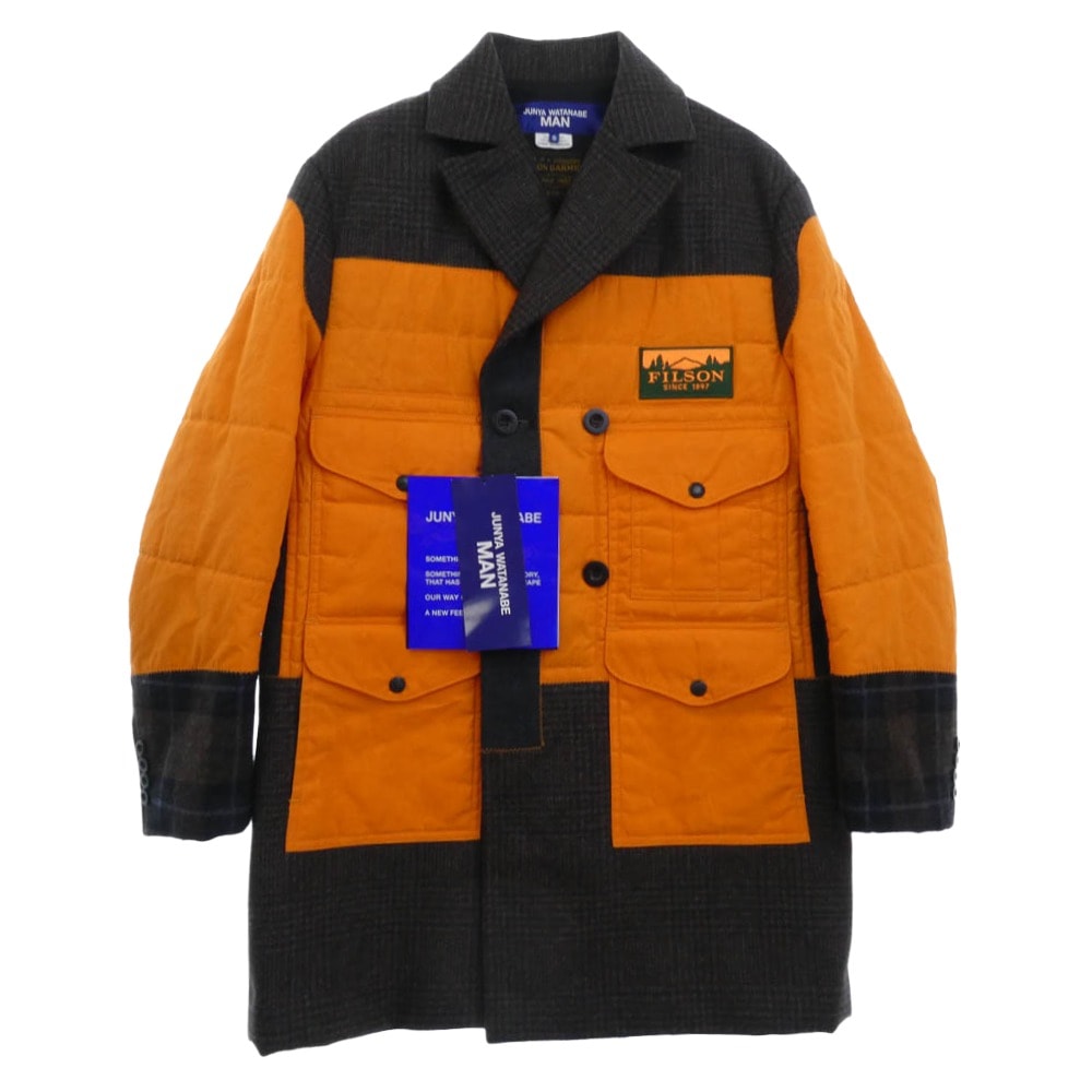 JUNYA WATANABE COMME des GARCONS MAN ジュンヤワタナベコムデギャルソンマン ジャケット 25AW WP-C005 Wネーム ドッキング パッチワーク コート ジャケット オレンジ系 マルチカラー系 S【極上美品】【中古】