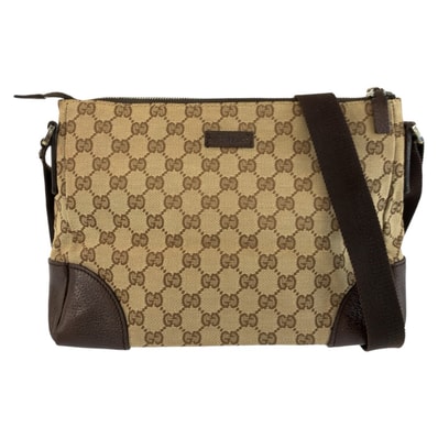 GUCCI グッチ ベージュ ブラウン シルバー金具 GGキャンバス レザー/ ショルダーバッグ メッセンジャーバッグ 604286 【中古】