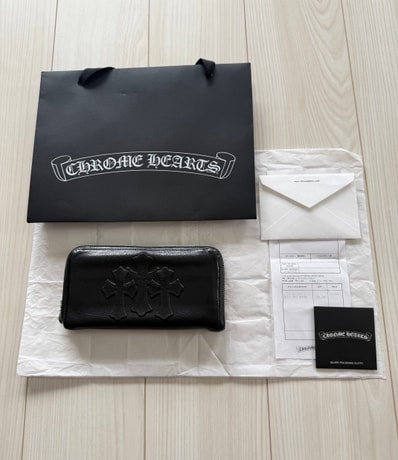 Chrome Hearts REC F Heavy Leather Zip Wallet / 3 Cemetary Cross "Black"