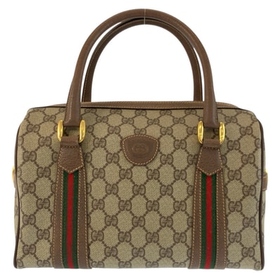 GUCCI グッチ ヴィンテージ シェリーライン ベージュ ブラウン ゴールド金具 PVC レザー/ ハンドバッグ ボストンバッグ 602850 【中古】
