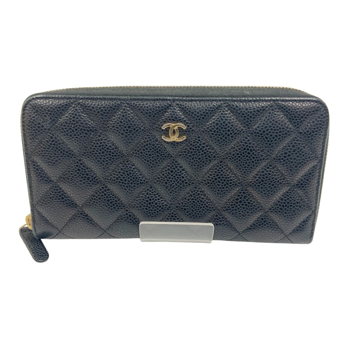 CHANEL シャネル ココマーク キャビアスキン マトラッセ ラウンドファスナー長財布 ブラック