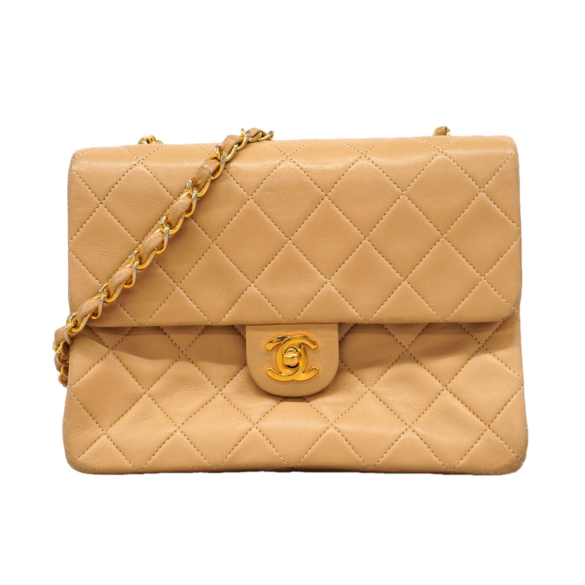 ★SALE【6hc2443-k】シャネル ショルダーバッグ マトラッセ チェーンショルダー ラムスキン ベージュ ゴールド金具【中古】レディース