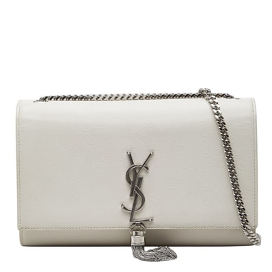 サンローラン YSLロゴ ケイト タッセル チェーン ショルダーバック 354116 ホワイト アイボリー レザー レディース SAINT LAURENT 【中古】
