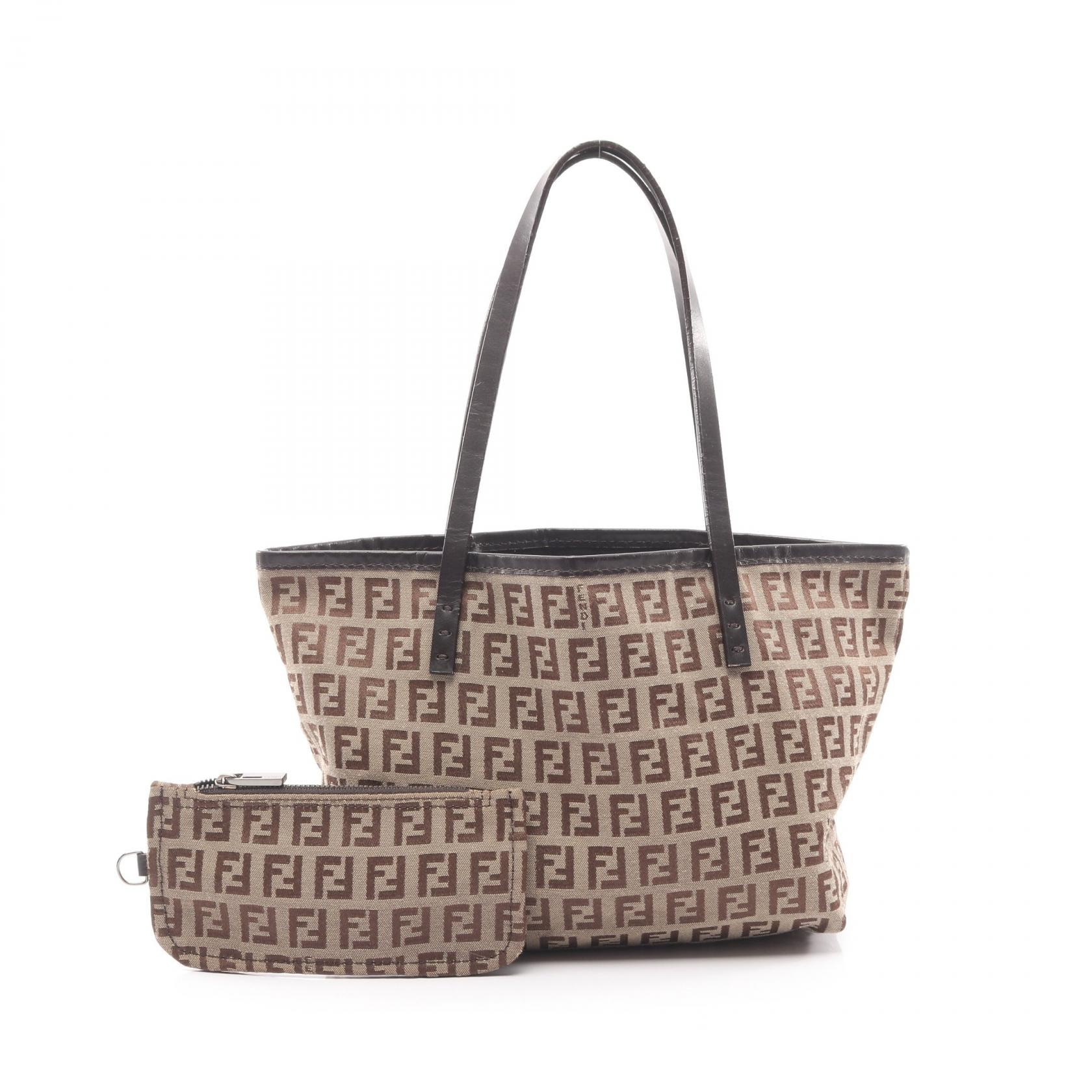 フェンディ FENDI ズッキーノ トートバッグ バッグ キャンバス レザー レディース ベージュ系 / ブラウン系 【中古】