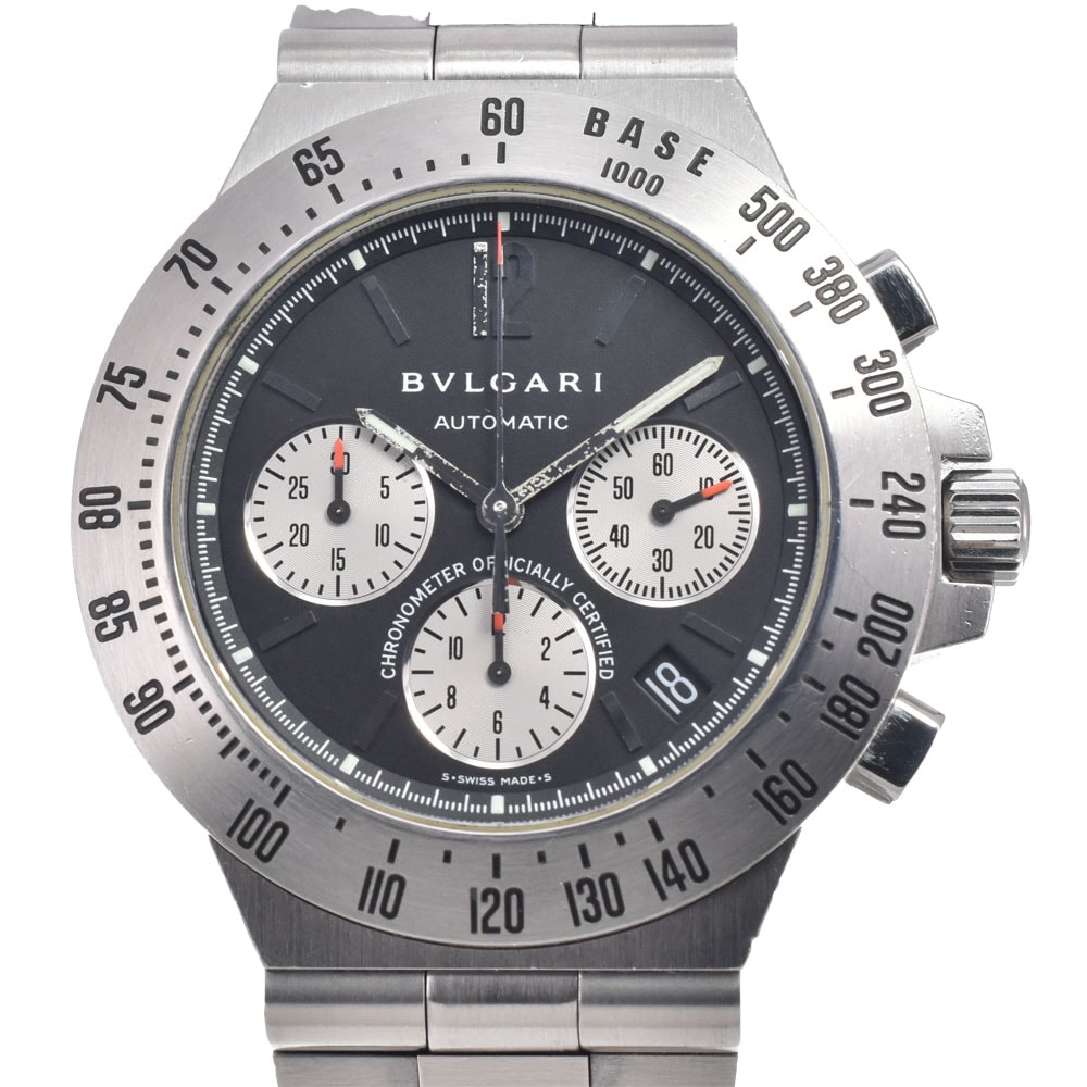 ブルガリ BVLGARI CH40STA ディアゴノ タキノメトリック クロノグラフ ブラック 自動巻き メンズ 良品 箱付き 腕時計 I#150305