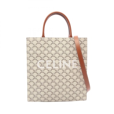 セリーヌ CELINE ミディアム バーティカル カバ トリオンフ 2WAY トートバッグ バッグ PVCコーティングキャンバス レザー メンズ レディース アイボリー系 / ブラウン系 【中古】