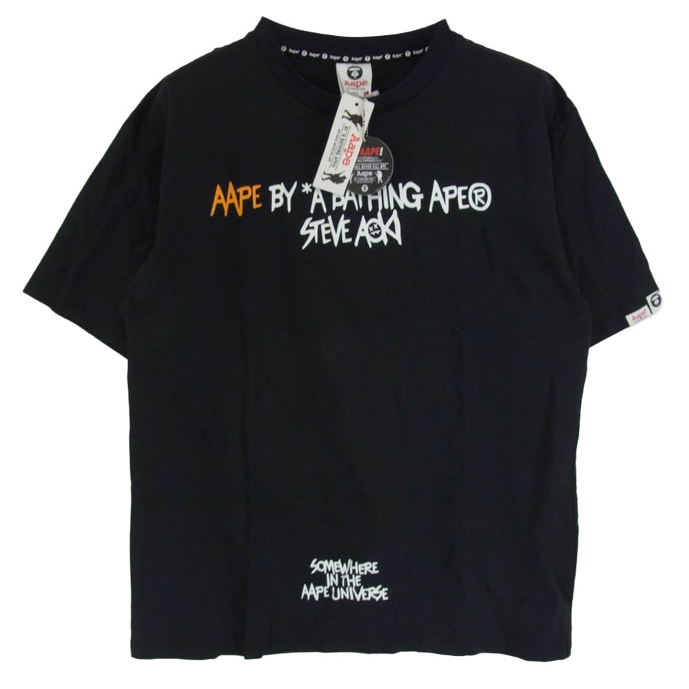 A BATHING APE アベイシングエイプ Tシャツ AAPTEM9252XXA × AAPE BY A BATHING エーエイプバイアベイシングエイプ バックプリント Tシャツ 半袖カットソー ブラック系 L【中古】