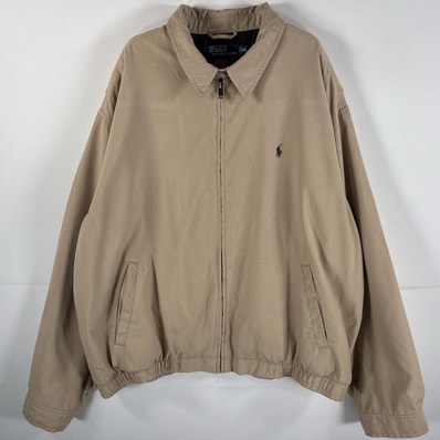 古着 90's/90年代 ポロバイラルフローレン Polo by Ralph Lauren スウィングトップジャケット 大きいサイズ ワンポイント 14041 ベージュ メンズ