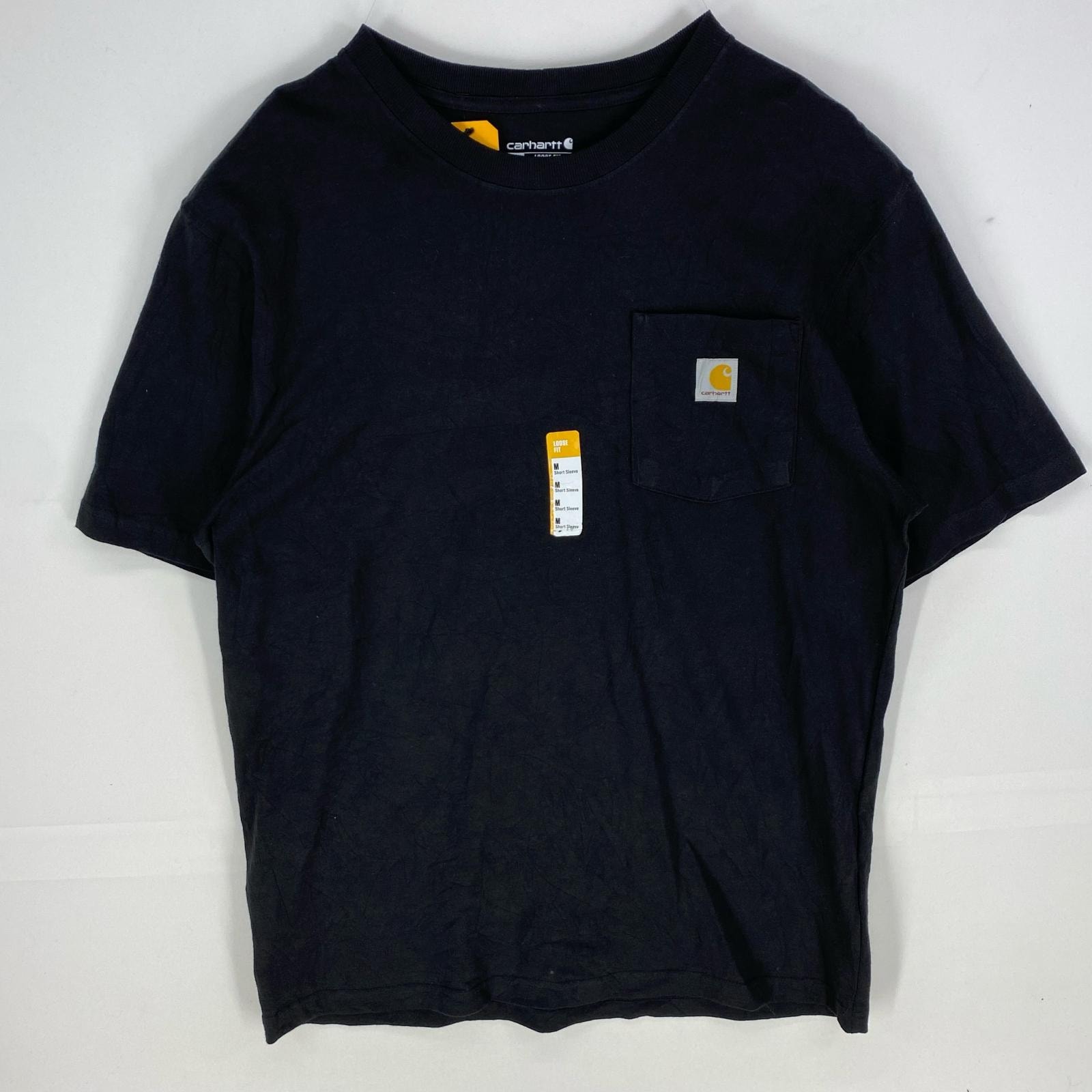 古着 デッドストック カーハート Carhartt 半袖Tシャツ ワンポイント 胸ポケット クルーネック ショートスリーブ M ブラック系 メンズ
