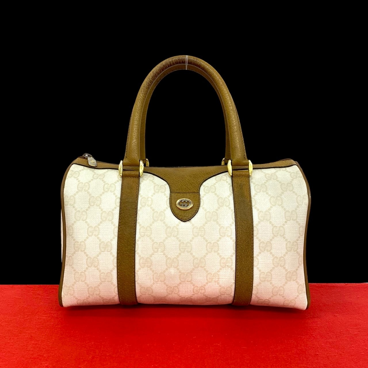 GUCCI グッチ GG ロゴ 柄 レザー PVC ハンドバッグ ホワイト
 35723