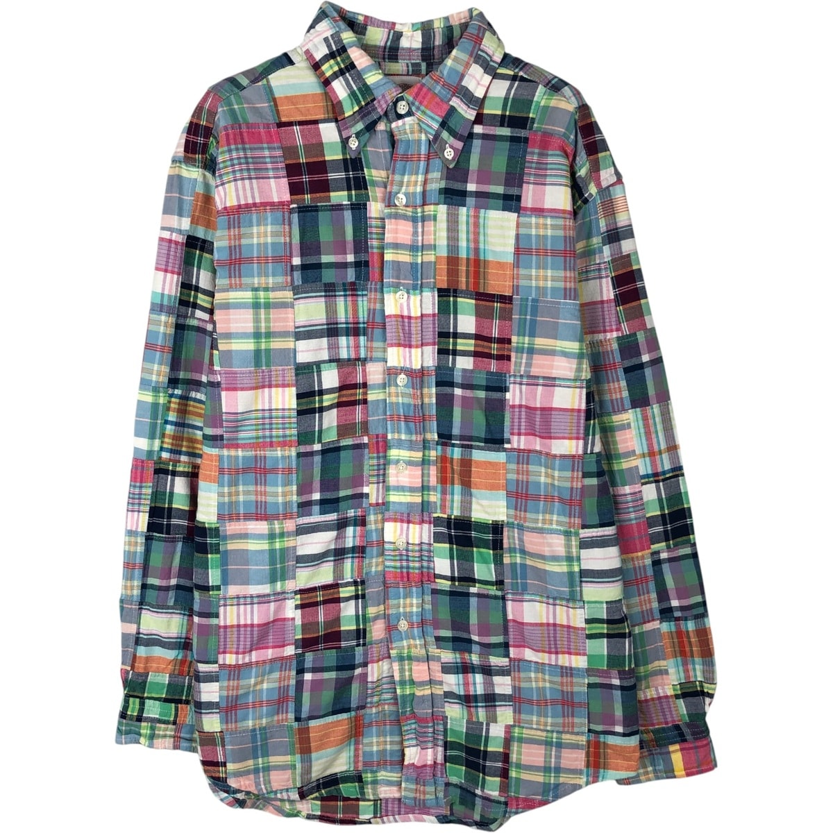 古着 ブルックスブラザーズ Brooks Brothers Est.1818 パッチワーク 長袖 ボタンダウンチェックシャツ メンズM相当/eaa646579