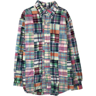 古着 ブルックスブラザーズ Brooks Brothers Est.1818 パッチワーク 長袖 ボタンダウンチェックシャツ メンズM相当/eaa646579