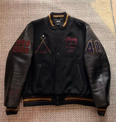 Stussy 40TH ANNIVERSARY IST VARSITY JACKET "Black"