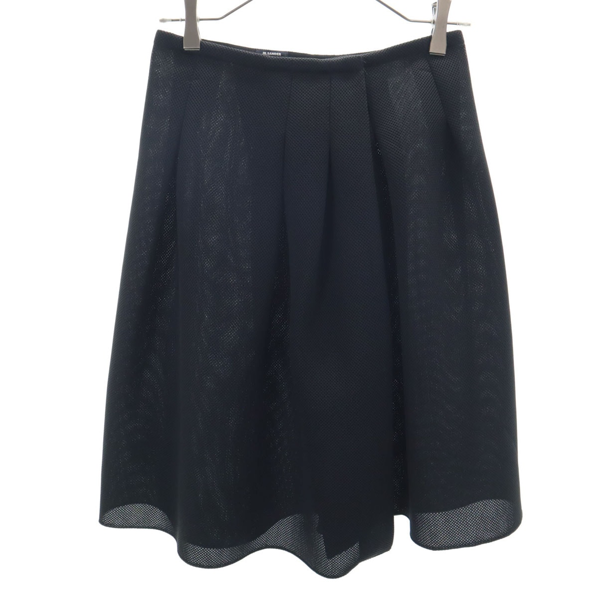 JIL SANDER NAVY ジルサンダーネイビー イタリア製 ミディ丈 メッシュ ボックス プリーツスカート 32 ブラック ラップ