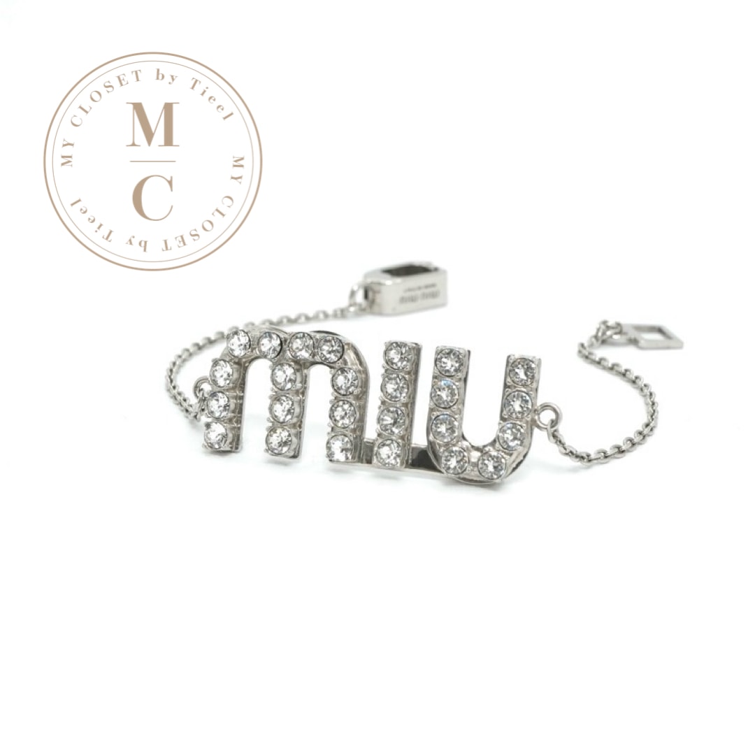 ミュウミュウ MIUMIU ネックレス ペンダント チョーカー シルバー ロゴ ラインストーン