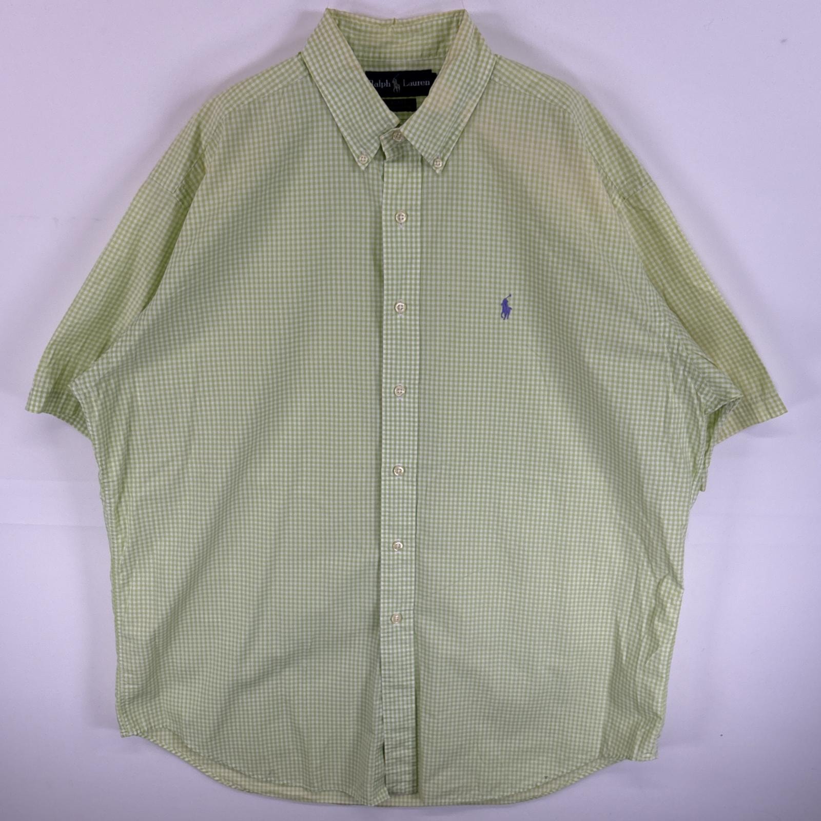 古着 90's/90年代 ラルフローレン RALPH LAUREN 半袖シャツ ワンポイント ロゴ 刺繍 ボタンダウンシャツ BLAKE L  グリーン系 チェック メンズ