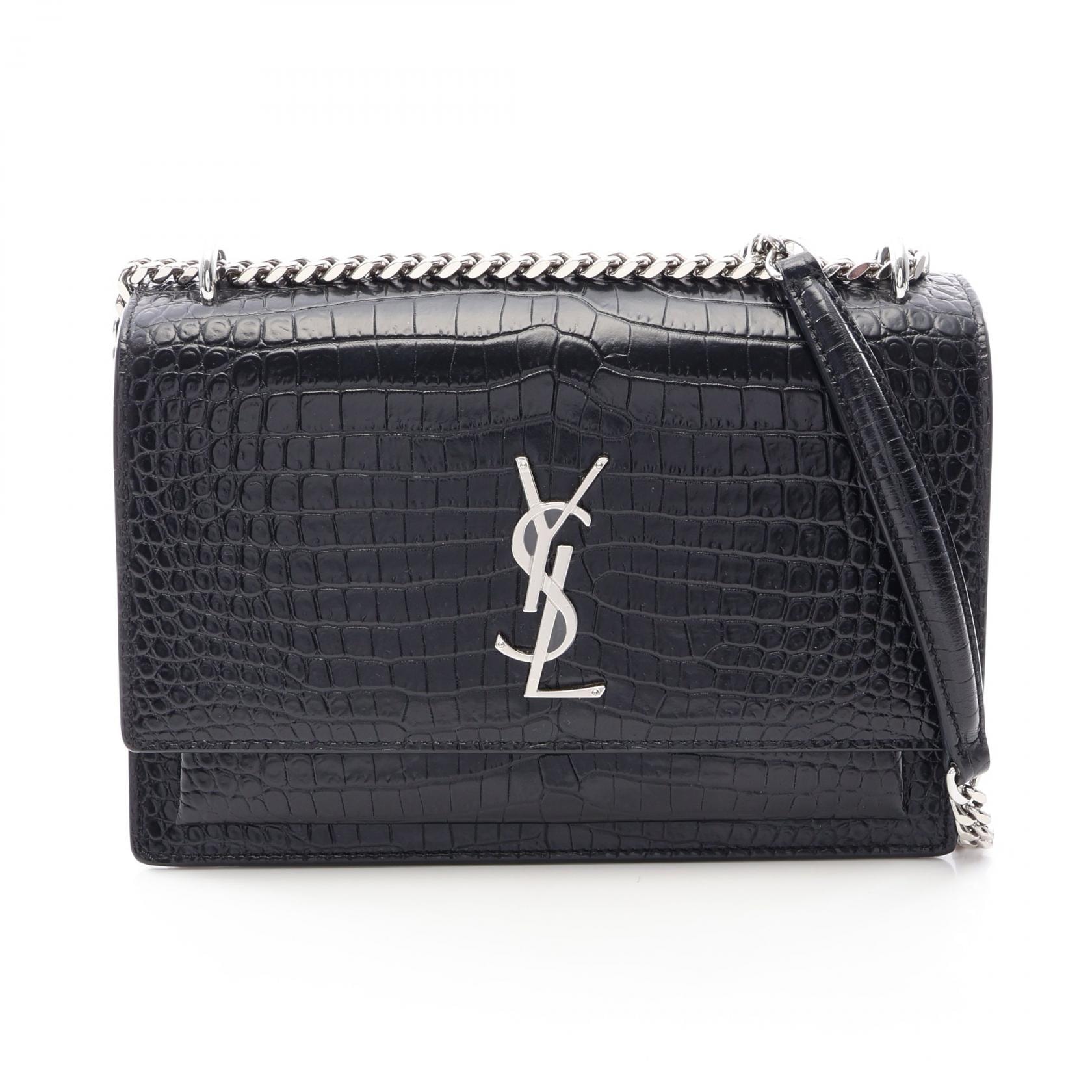 サンローランパリ SAINT LAURENT PARIS サンセット ミディアム クロコ型押し ショルダーバッグ バッグ レザー レディース ブラック系 【中古】