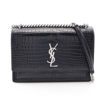 サンローランパリ SAINT LAURENT PARIS サンセット ミディアム クロコ型押し ショルダーバッグ バッグ レザー レディース ブラック系 【中古】