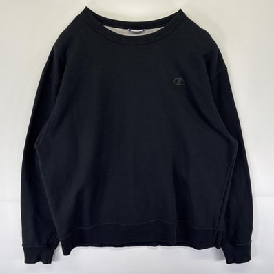 古着 チャンピオン Champion スウェット トレーナー プルオーバー ワンポイントロゴ刺繍 クルーネック 大きいサイズ XL ブラック メンズ